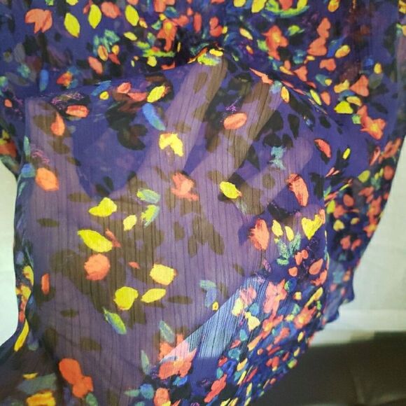 Liz Claiborne Floral Short Sleeve Tie V-Neck Sheer Blouse Top Women's Size 1X - Picture 6 of 10